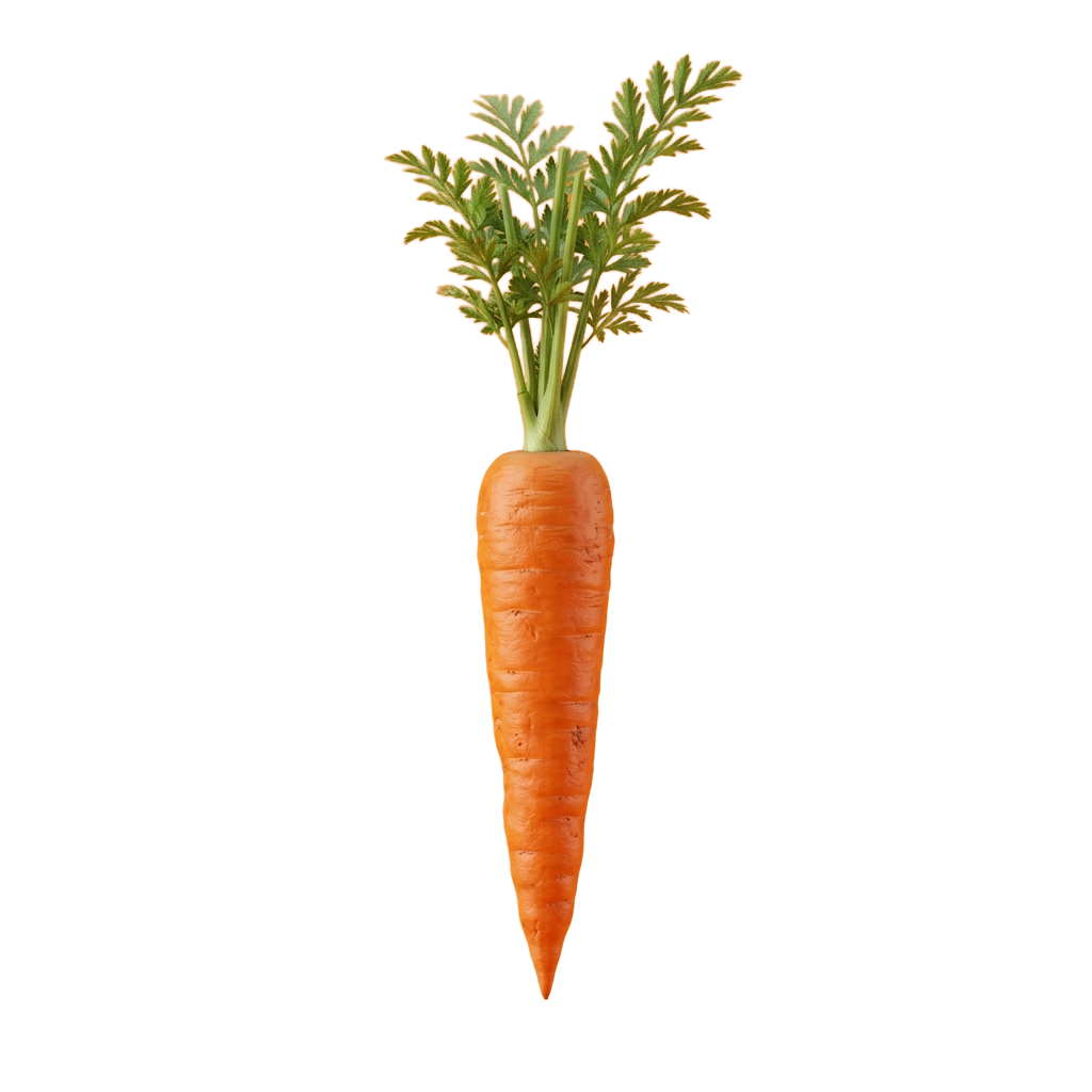 A single fresh orange carrot with green leafy tops against a black background