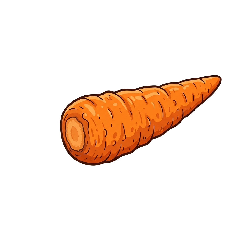 Illustration of a whole orange carrot with detailed ridges and a tapered end