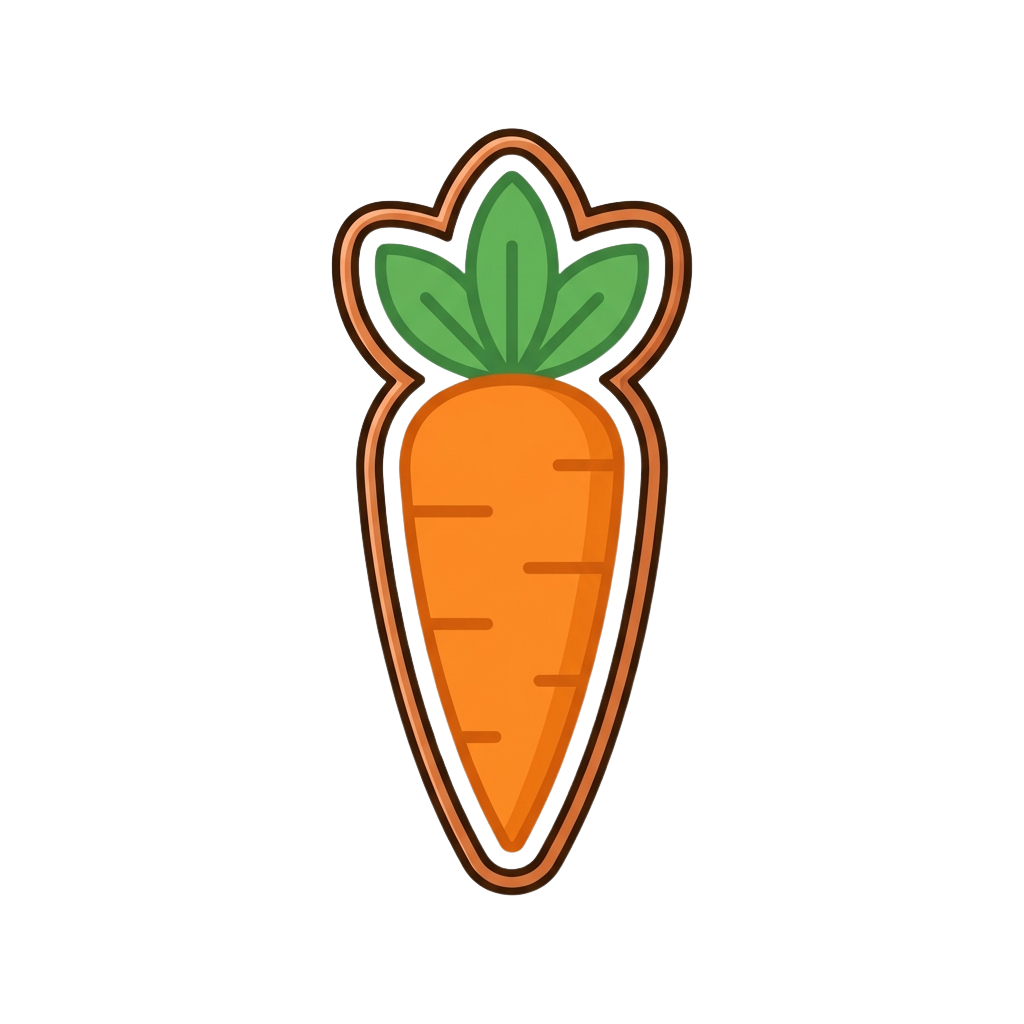 Illustration of an orange carrot with green leafy top on a black background