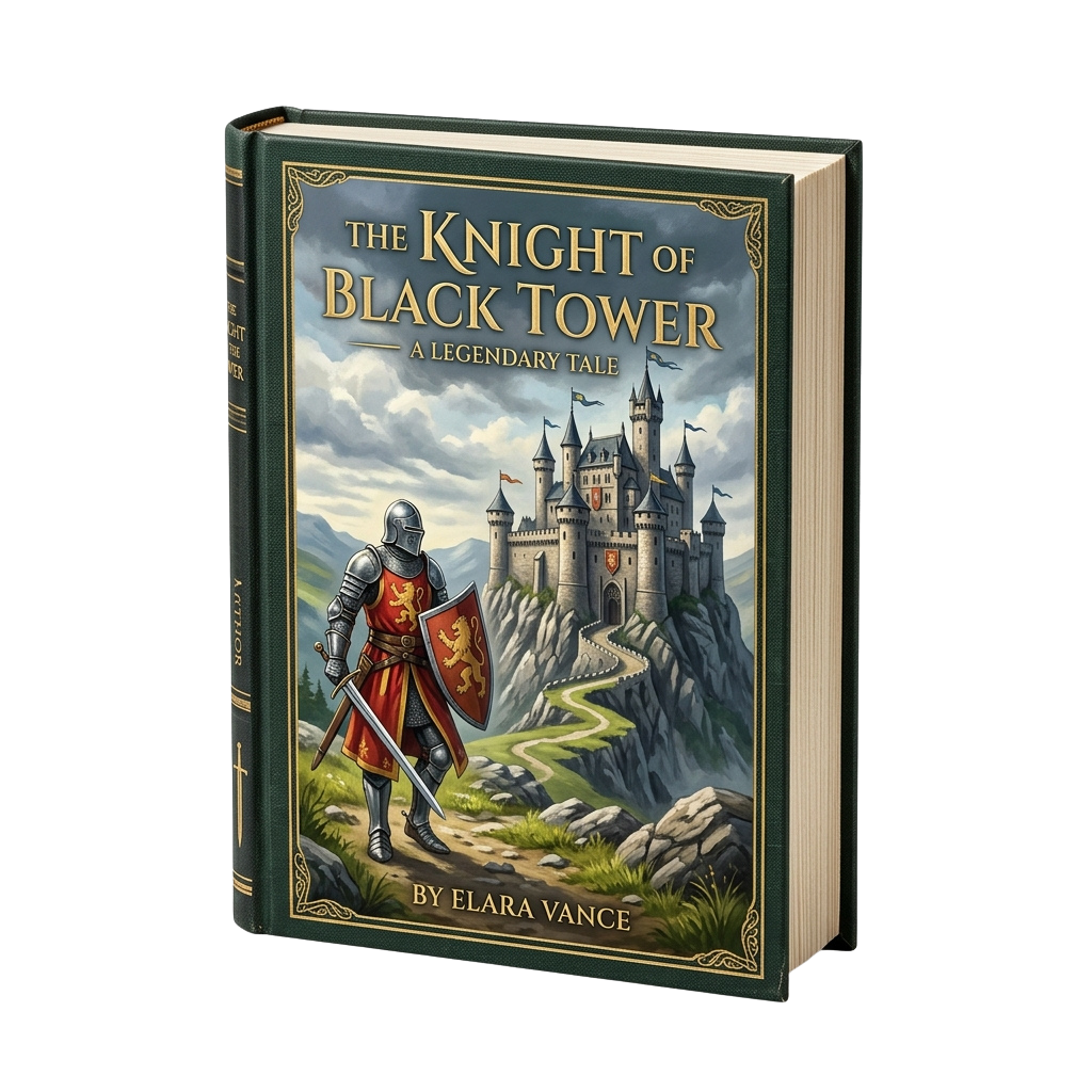 Book cover showing a knight in armor standing before a castle on a hillside path