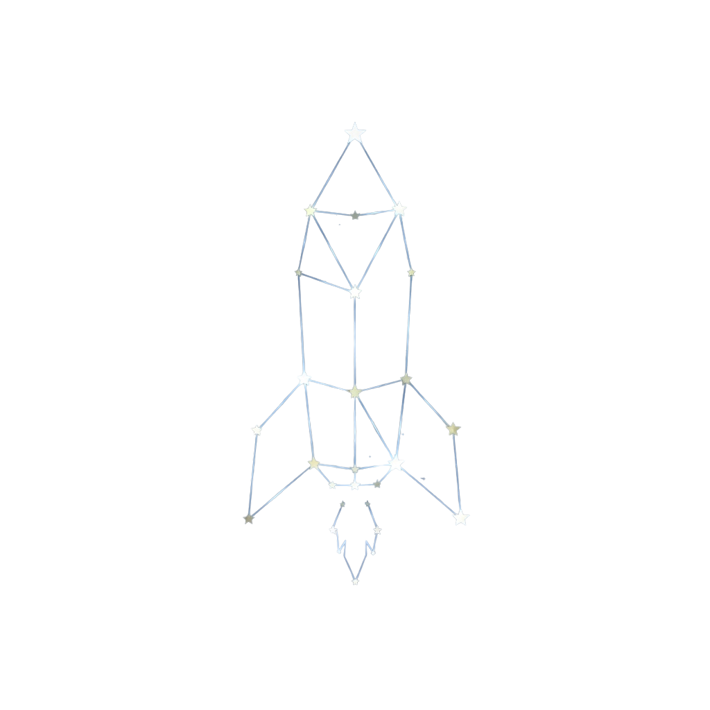 A stylized rocket ship formed by connecting stars in a constellation pattern on a black background