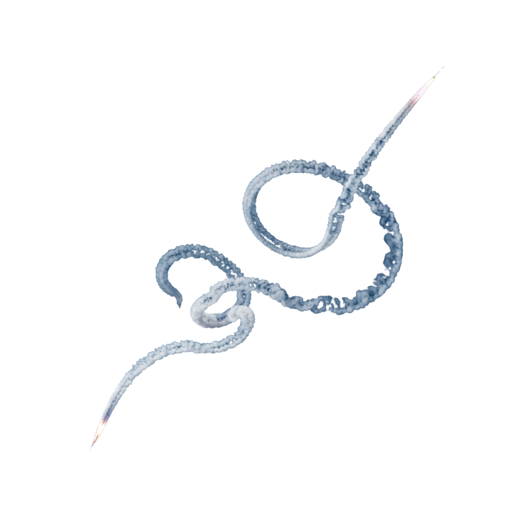 Abstract smoke forming a swirling loop with a thin tail extending downward