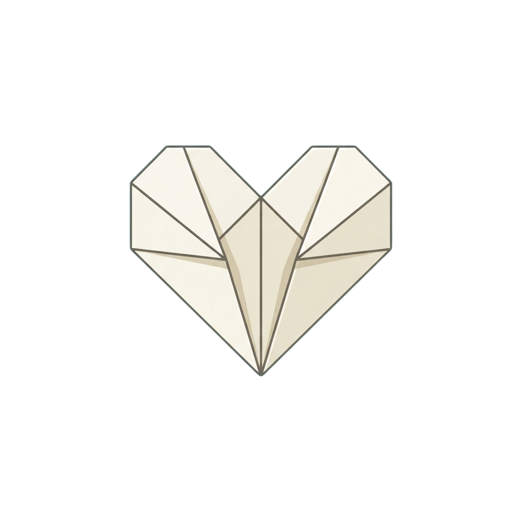 Geometric origami-style heart shape with triangular folds on a black background