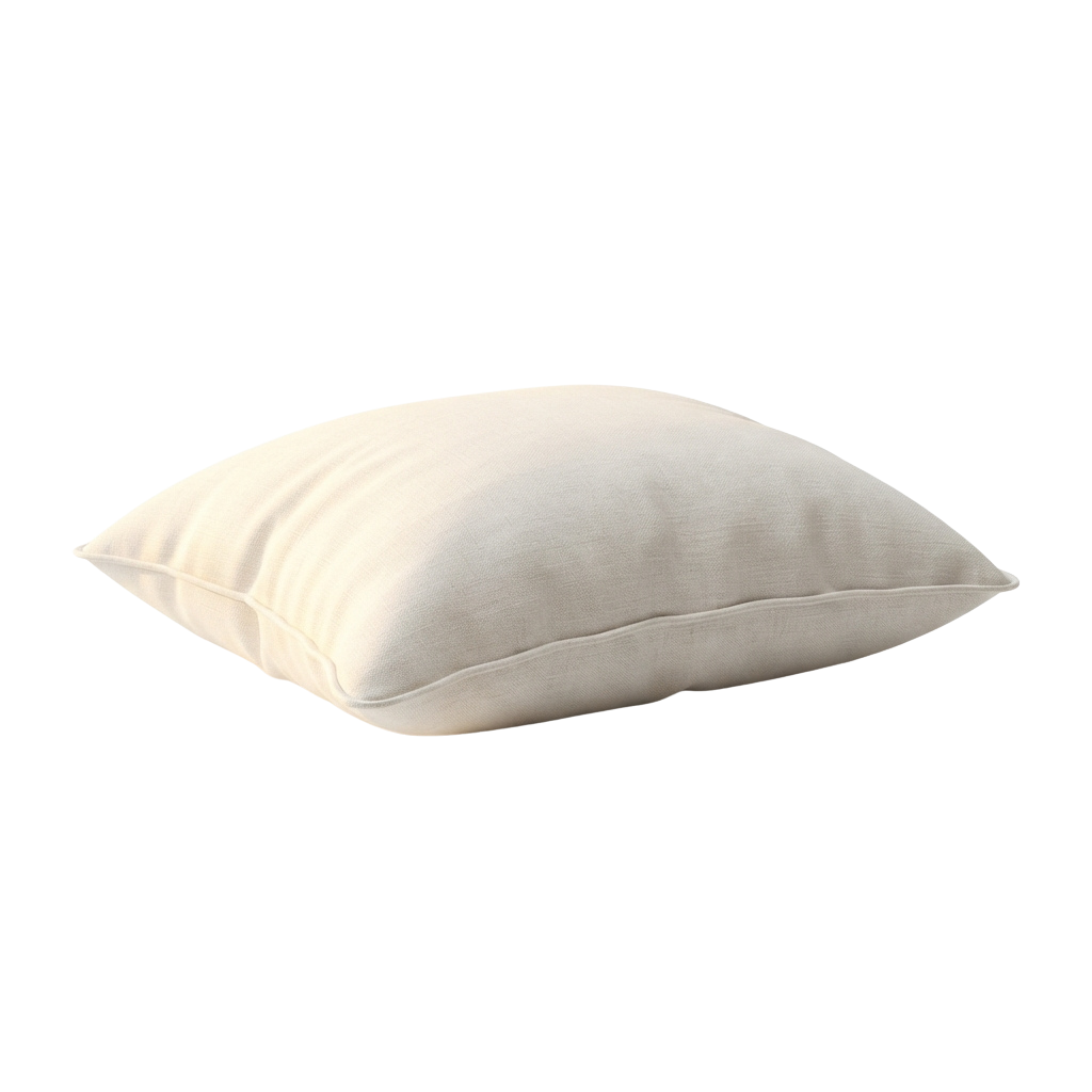 A plain white rectangular pillow against a black background