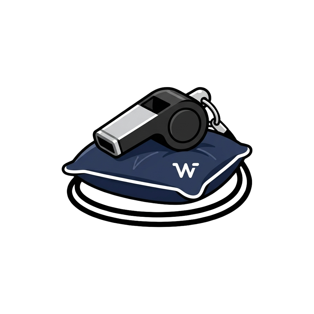 A whistle attached to a smartphone case with a W logo on it