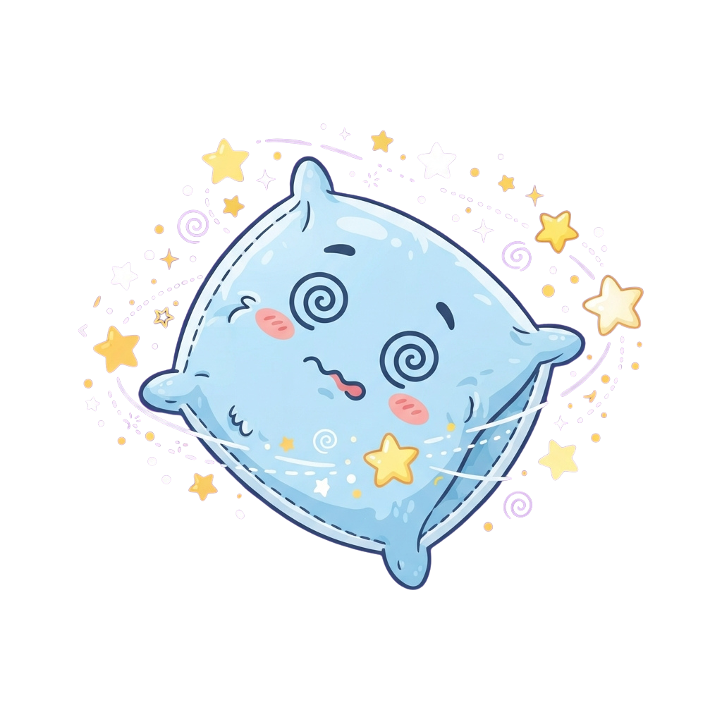 A cheerful blue cartoon creature with swirls for hair, floating among yellow stars and sparkles on a black background