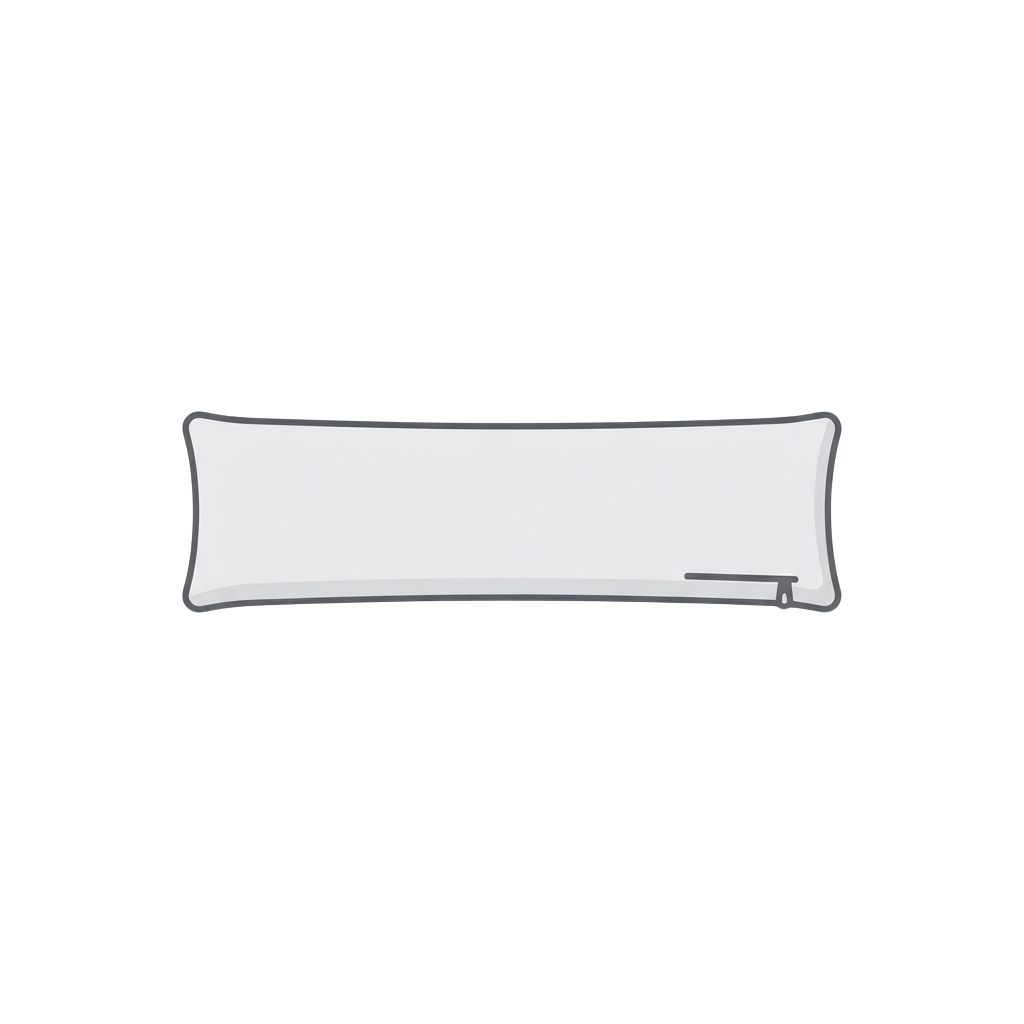 A white, rectangular body pillow with a zipper closure laid against a black background