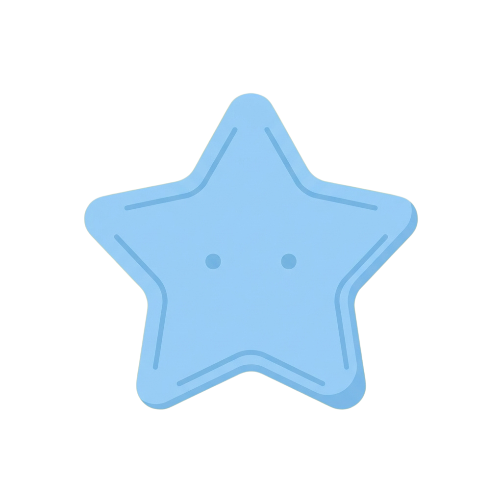 A light blue five-pointed star with rounded edges and subtle shading