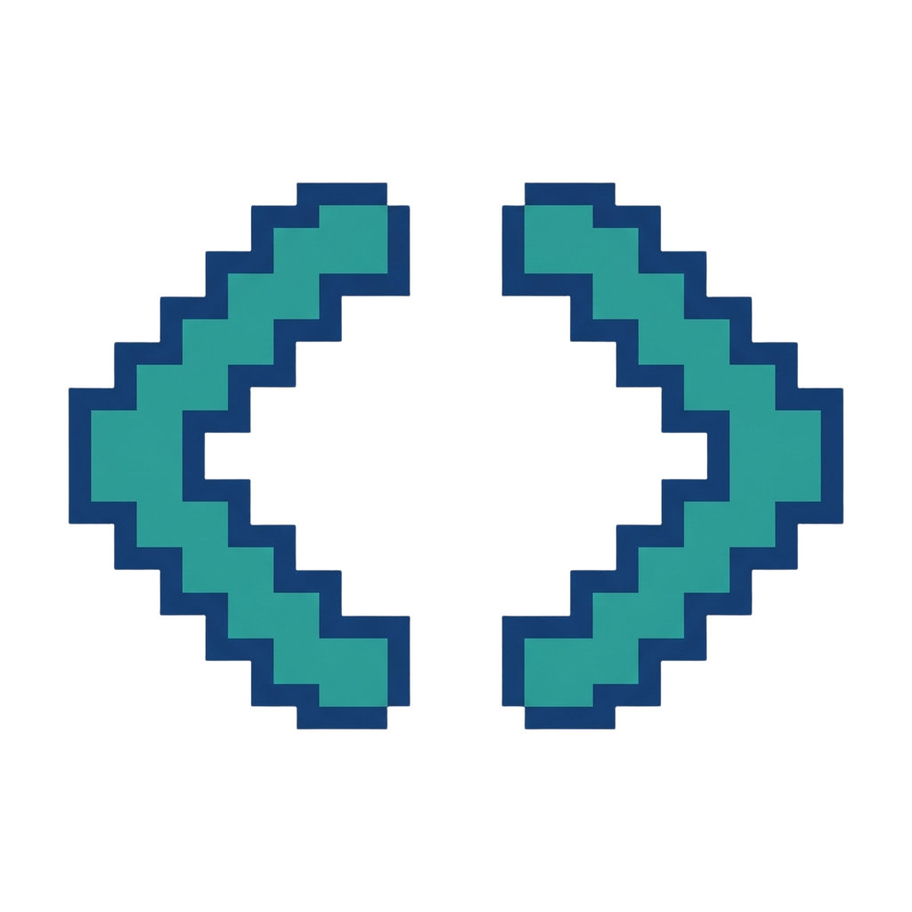 A pixelated infinity symbol with a blue gradient color scheme on a black background