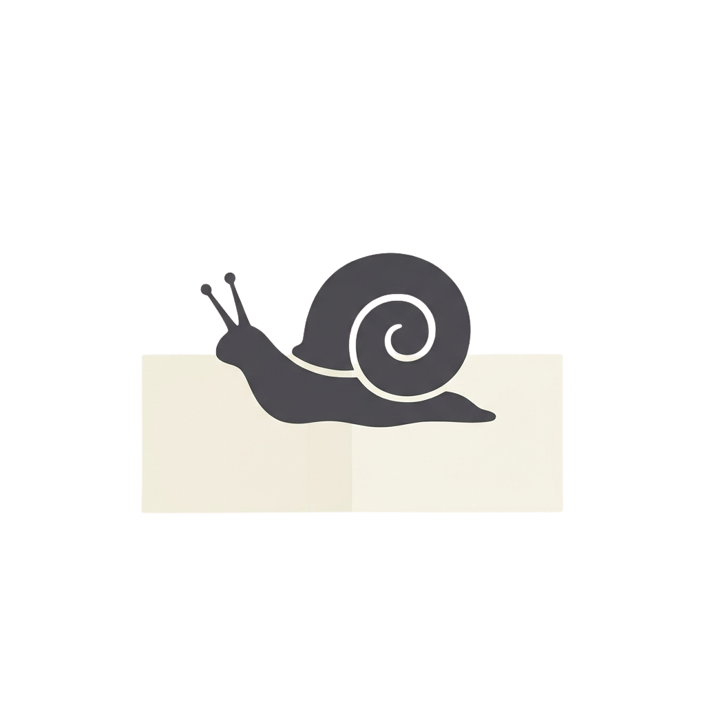 A snail with a coiled shell moving across a flat rectangular surface