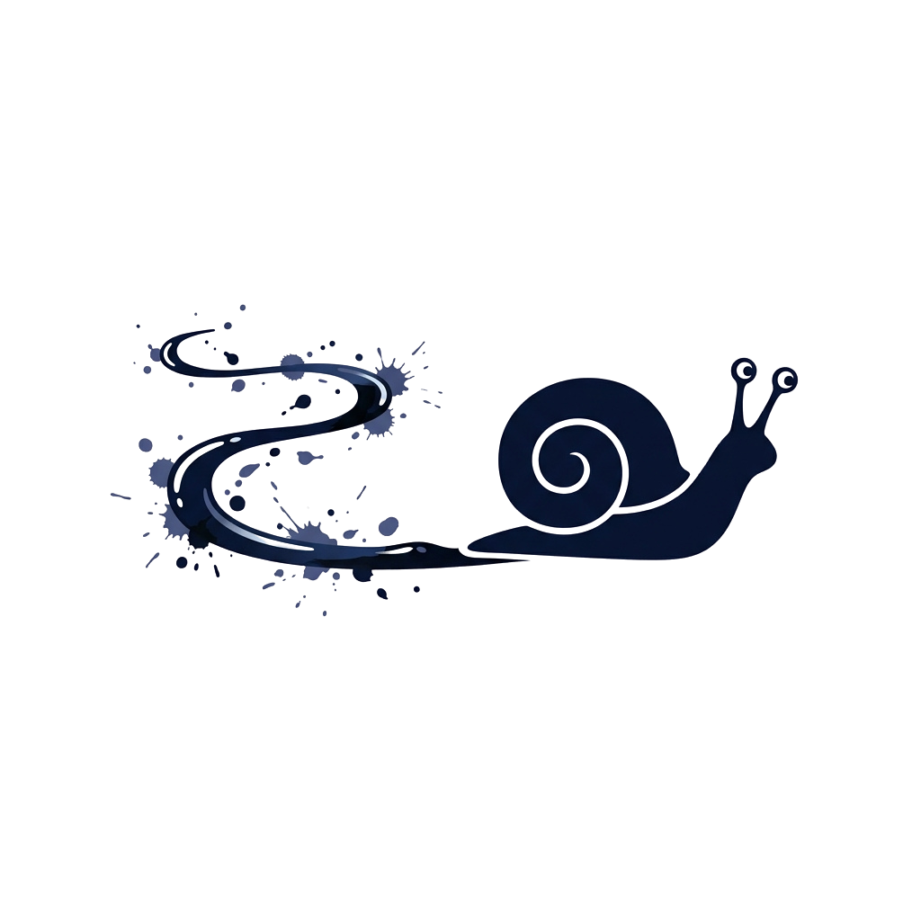 A blue snail leaving a wavy slime trail with splatter effects on a dark background