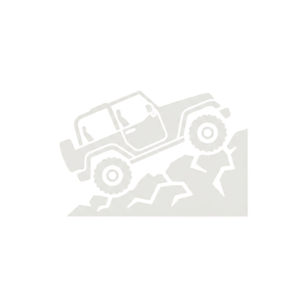 A white off-road vehicle driving over a cracked and uneven surface