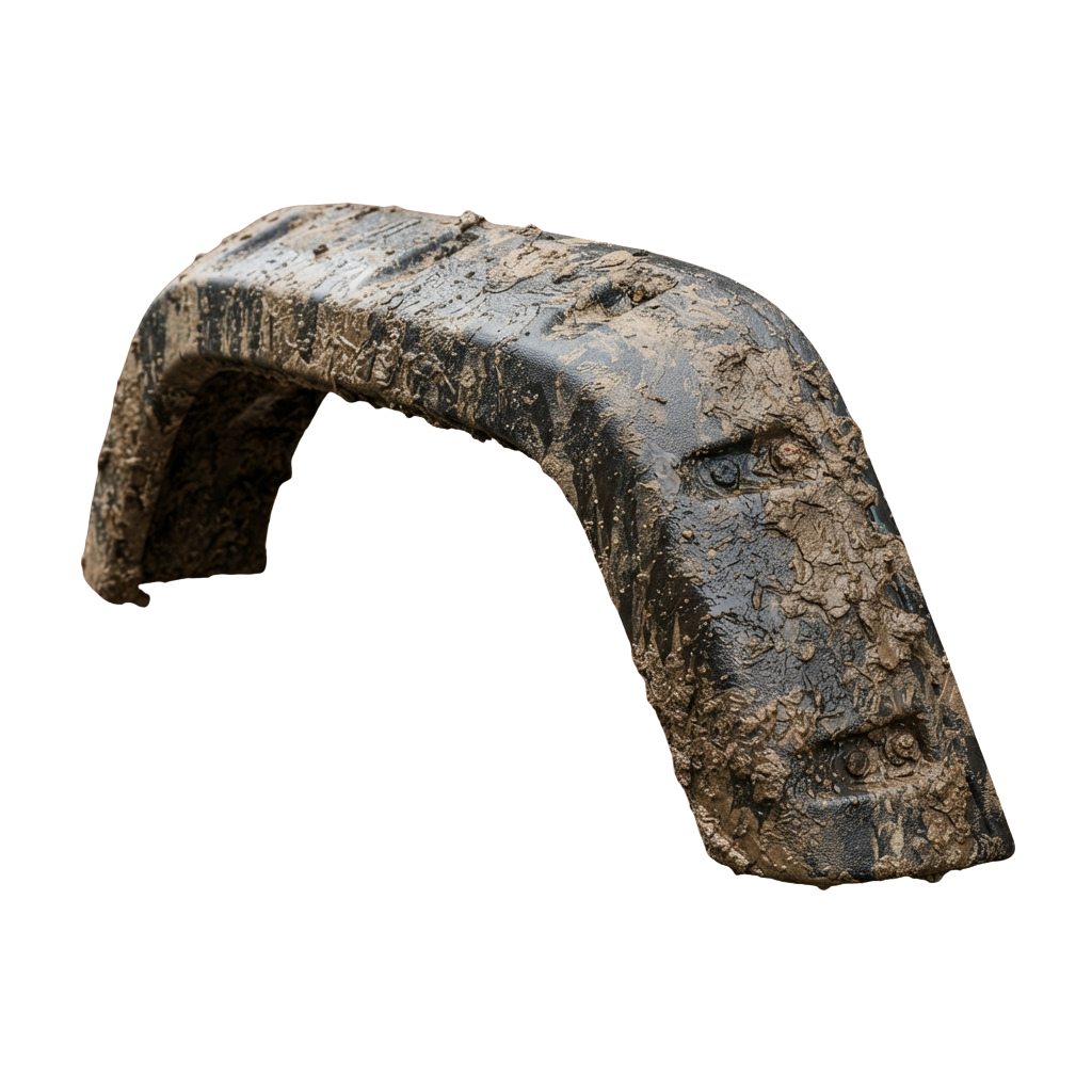 A weathered, intricately carved stone object resembling a fender or stylized face with abstract patterns.
