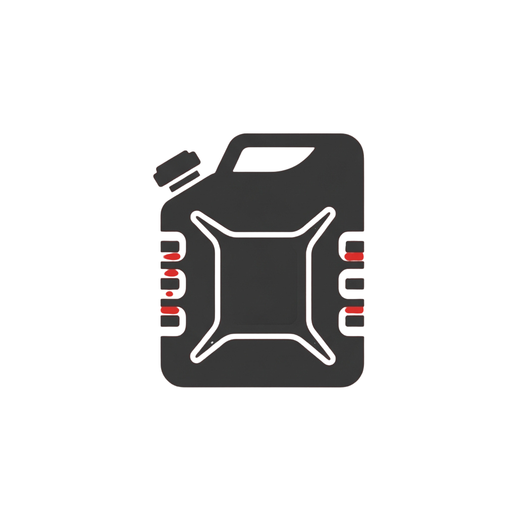 Gray silhouette of a military-style fuel canister with red accents and carrying handles