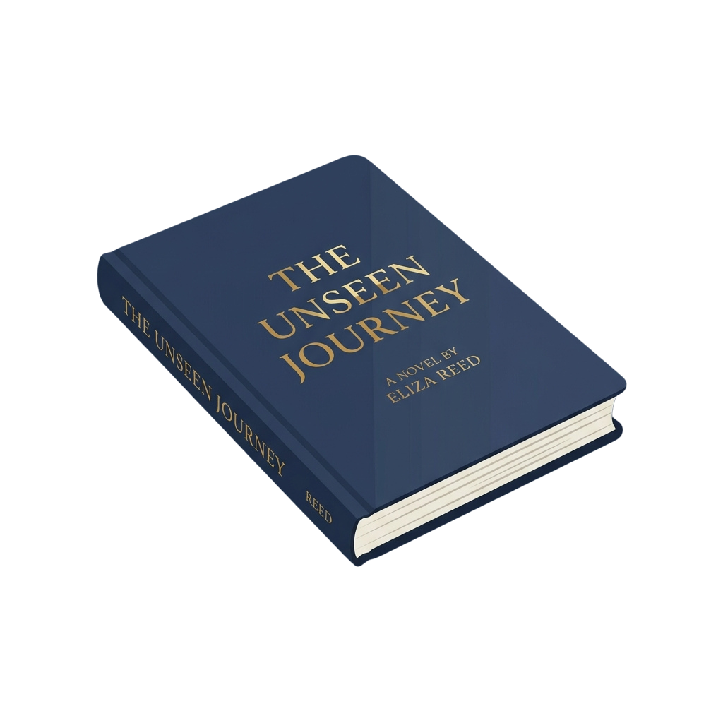 Dark blue book cover titled The Unseen Journey by an author with gold embossed text