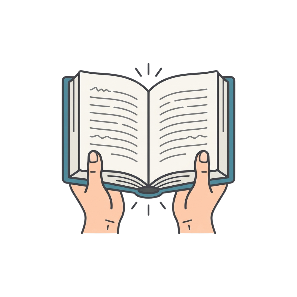 Two hands holding an open book with blank pages, symbolizing knowledge and education
