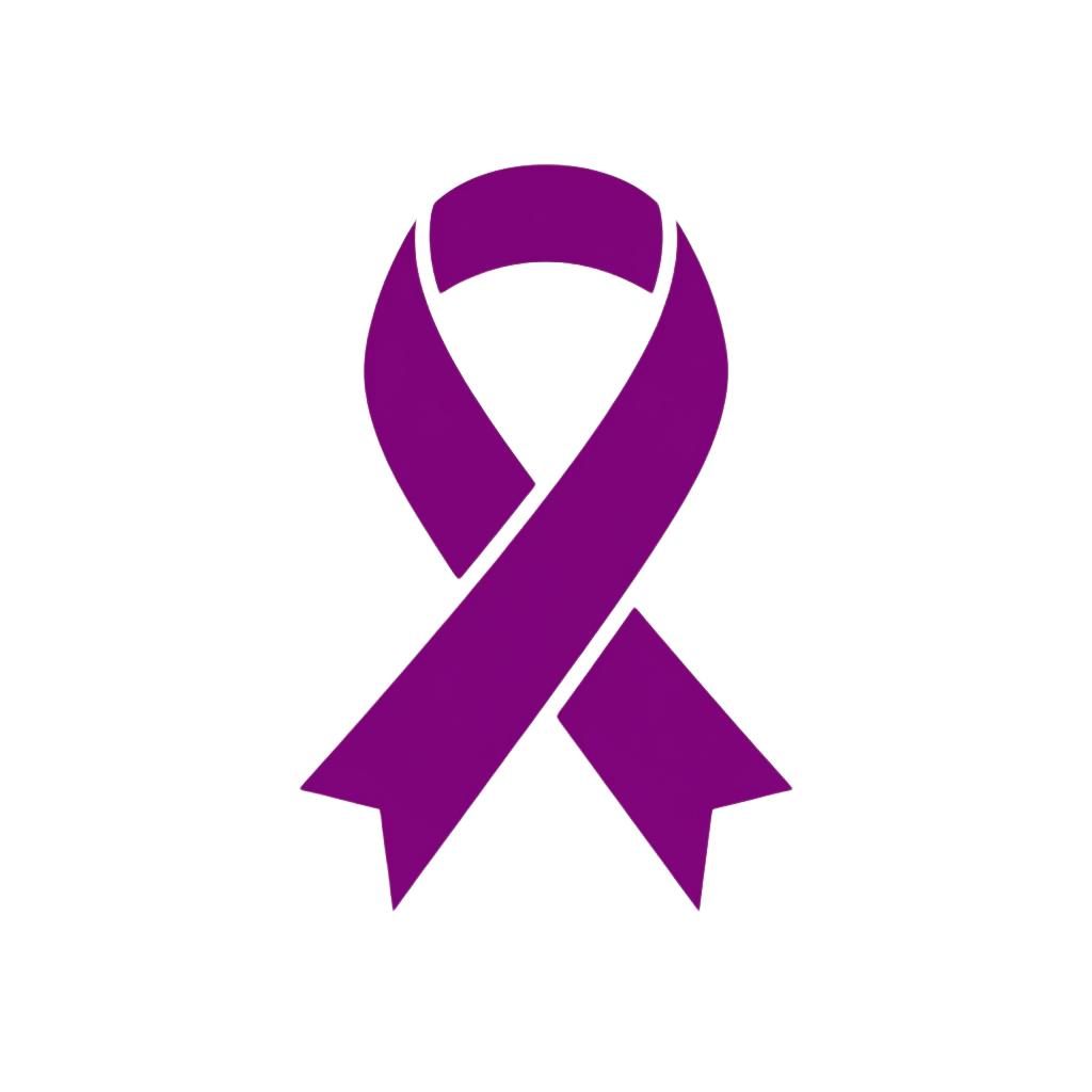 A solid purple ribbon symbol on a black background