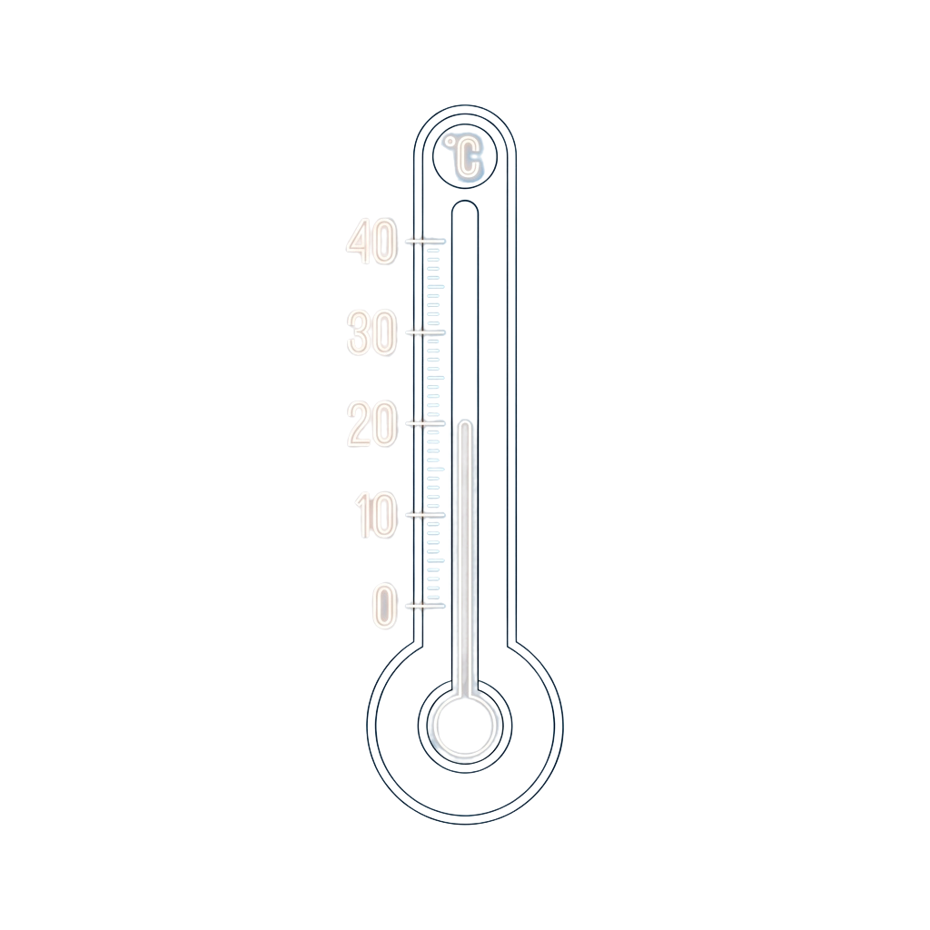 A vertical thermometer with markings from 0 to 40 degrees Celsius and liquid indicator near 28 degrees