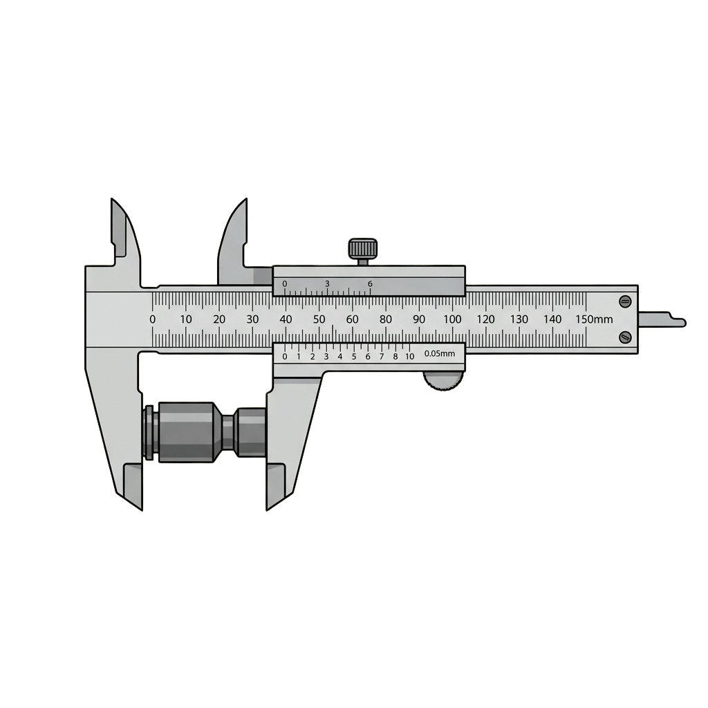 A vernier caliper tool showing measurements in millimeters and fractions of a millimeter