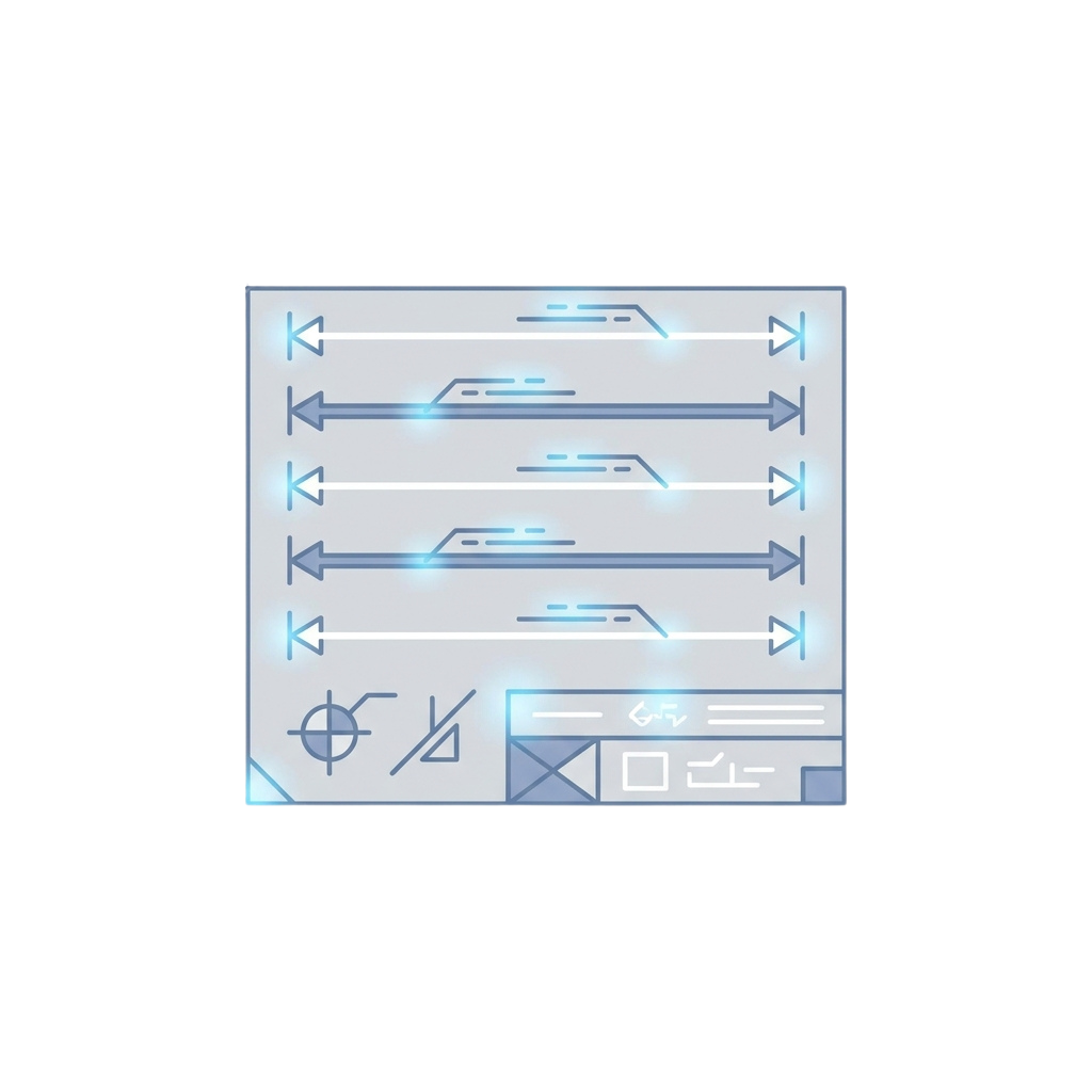 Digital interface showing directional arrows and various control icons on a glowing panel