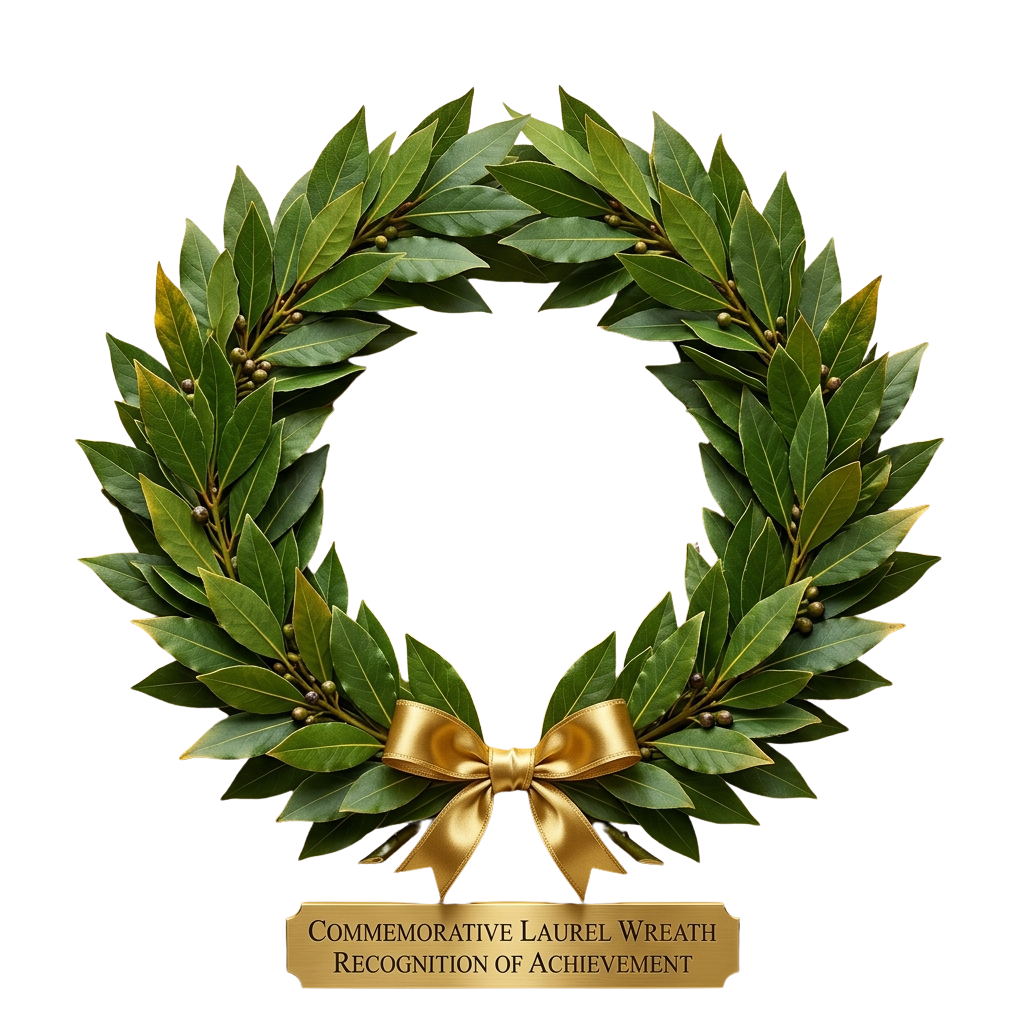 Golden laurel wreath with a bow, symbolizing achievement and recognition