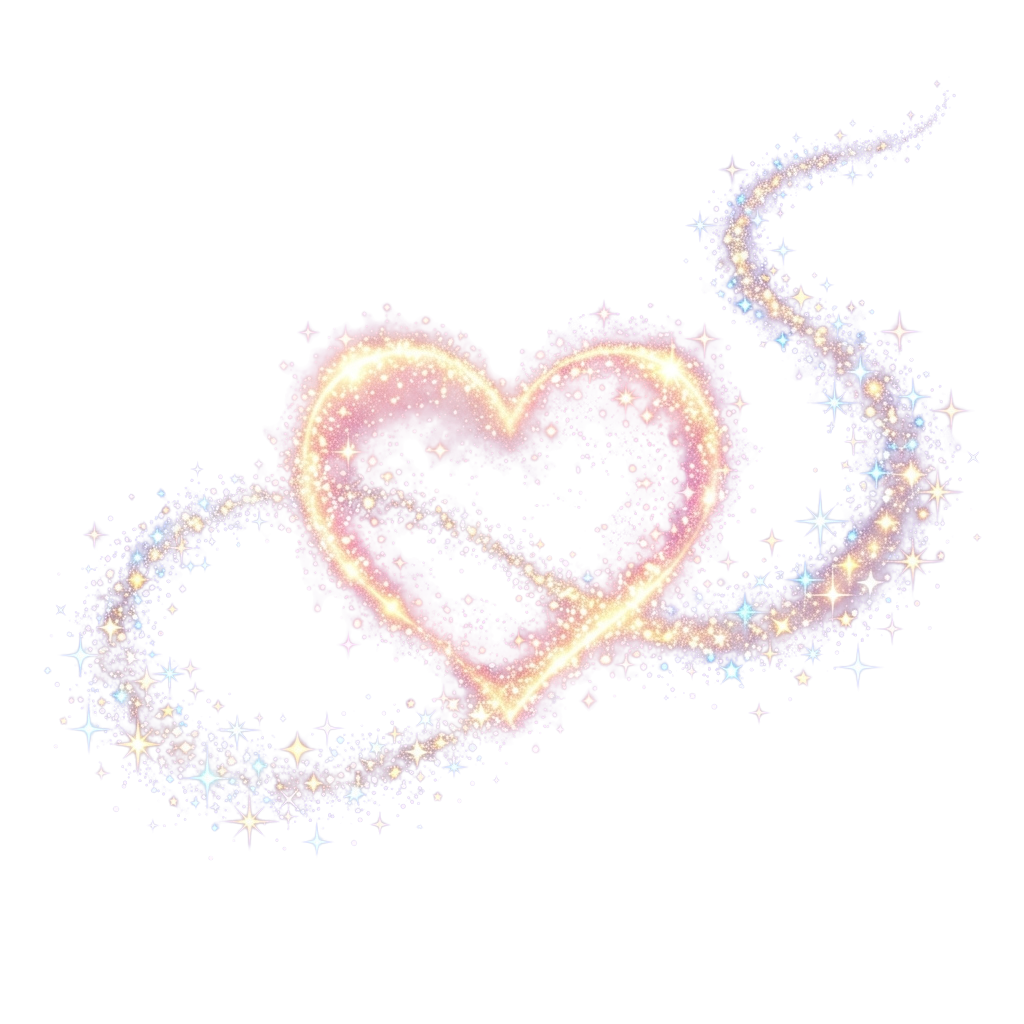 A glowing heart intertwined with infinity symbol, surrounded by colorful sparkles on black background