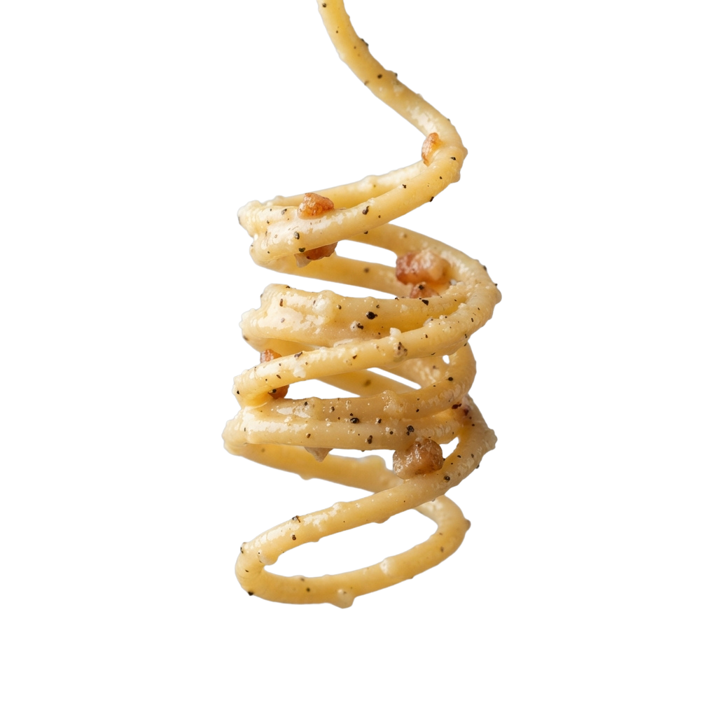 Spiral shaped pasta with seasoned sauce and small herbs or spices