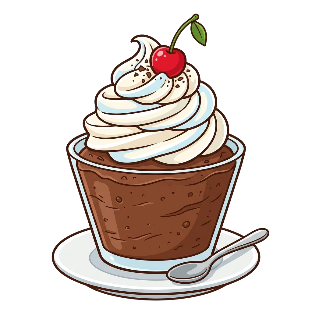 A chocolate cupcake topped with whipped cream and a cherry garnish on a white plate with a spoon