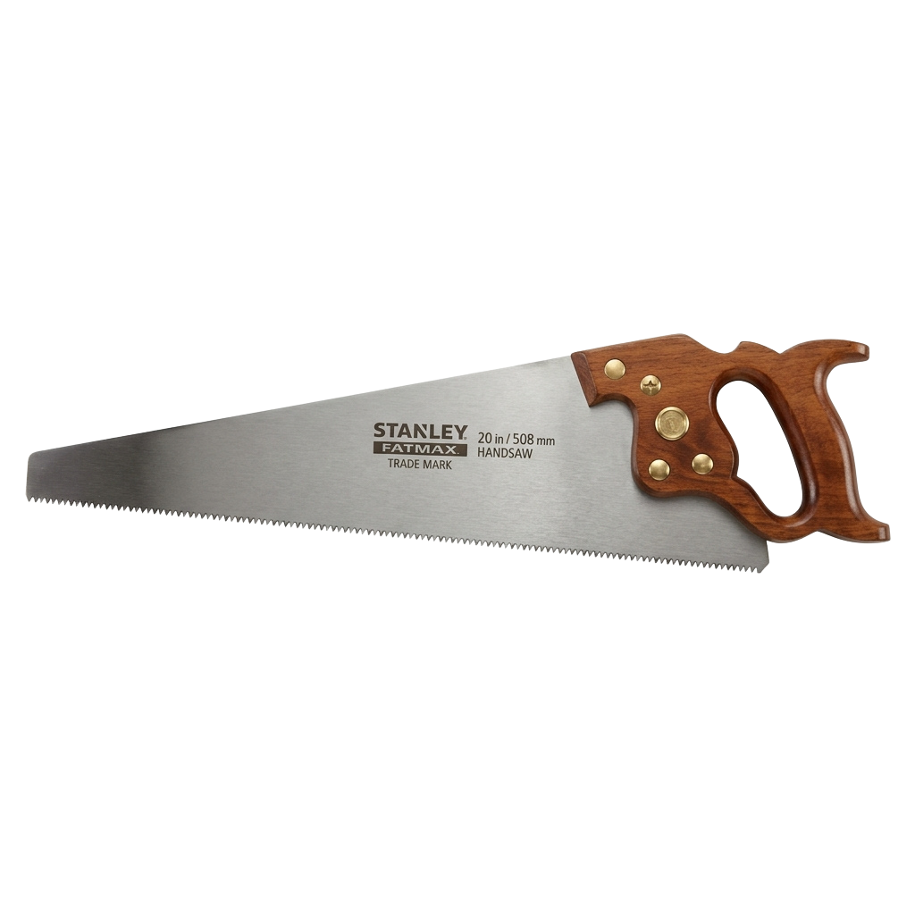 A 20-inch handsaw with a wooden handle and metal blade for cutting wood.