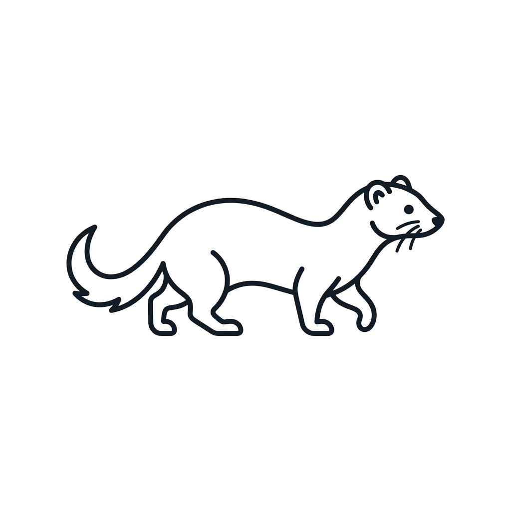 A simple line drawing of a ferret standing upright on four legs against a dark background
