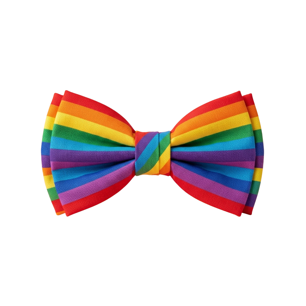 Colorful rainbow bow tie with six horizontal stripes on black background
