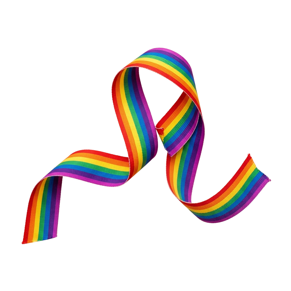 A colorful rainbow ribbon tied in a bow against a black background