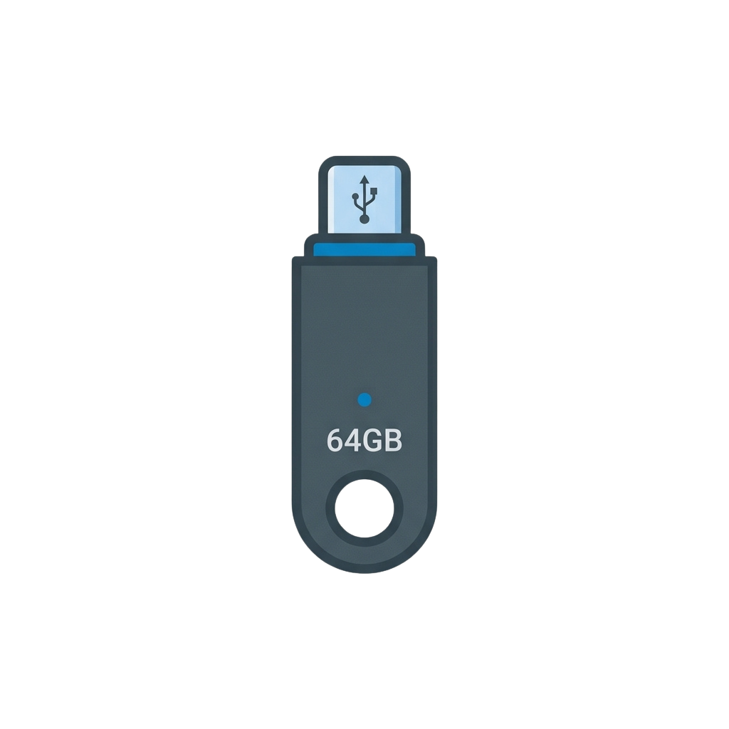 A 64GB USB flash drive with a USB Type-A connector and a small indicator light
