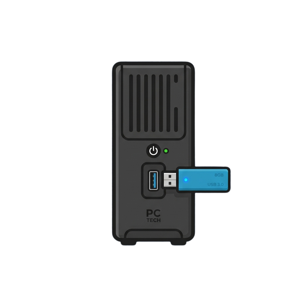External hard drive connected to a USB 3.0 flash drive showing power indicator light on