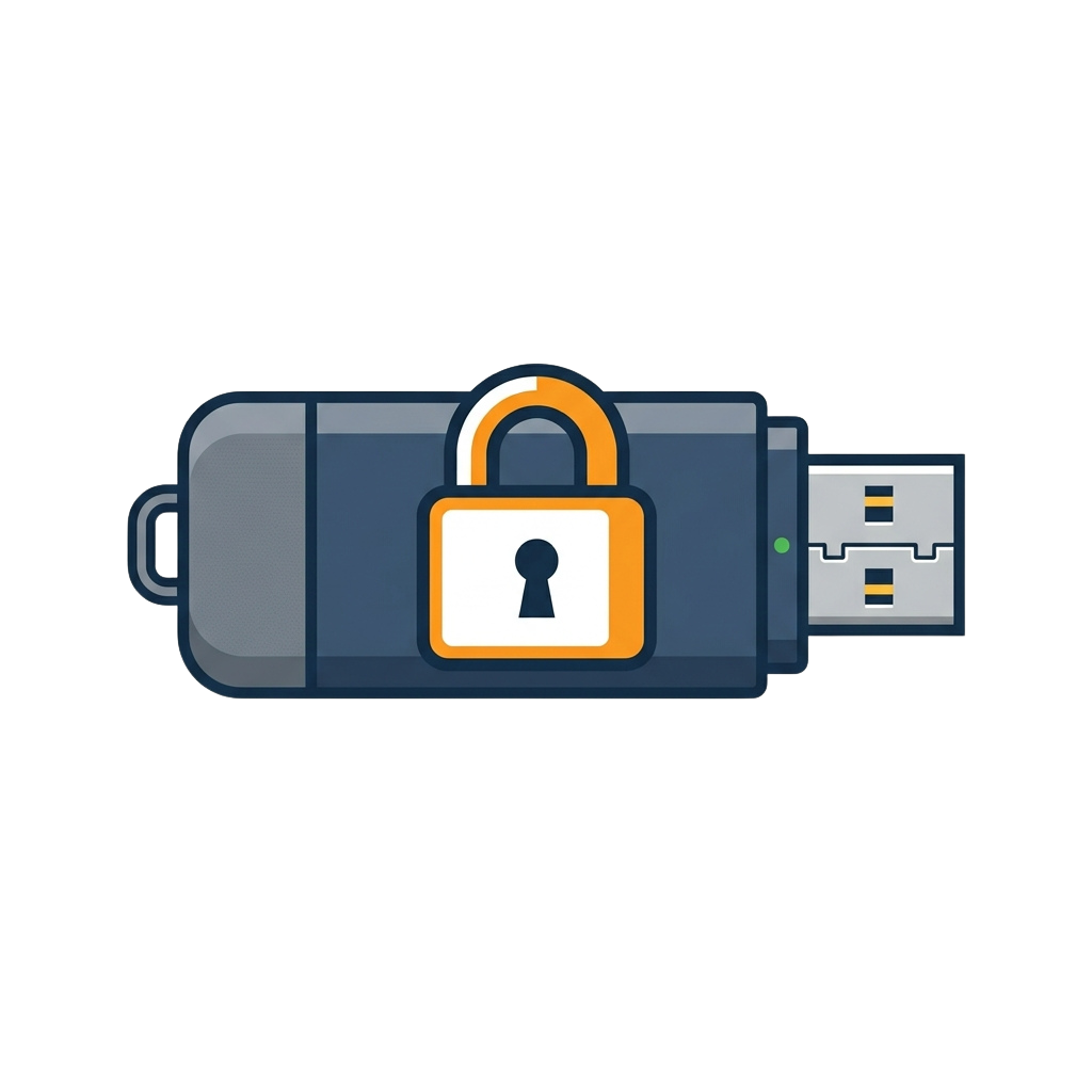 A USB flash drive featuring a large lock symbol on its surface, indicating security or encryption.