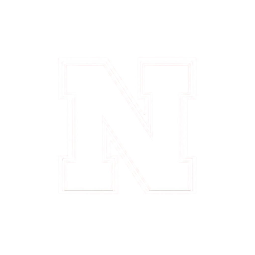 A large, bold, white block letter N on a black background