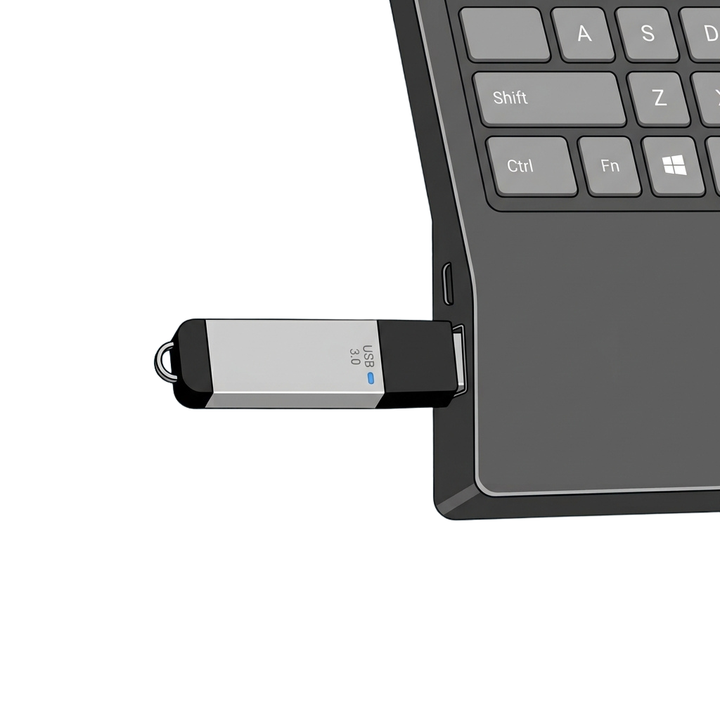 USB 3.0 flash drive plugged into a laptop USB port