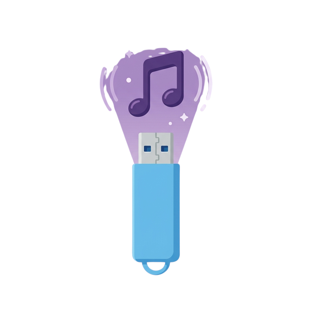 USB flash drive with glowing music note icon at the top
