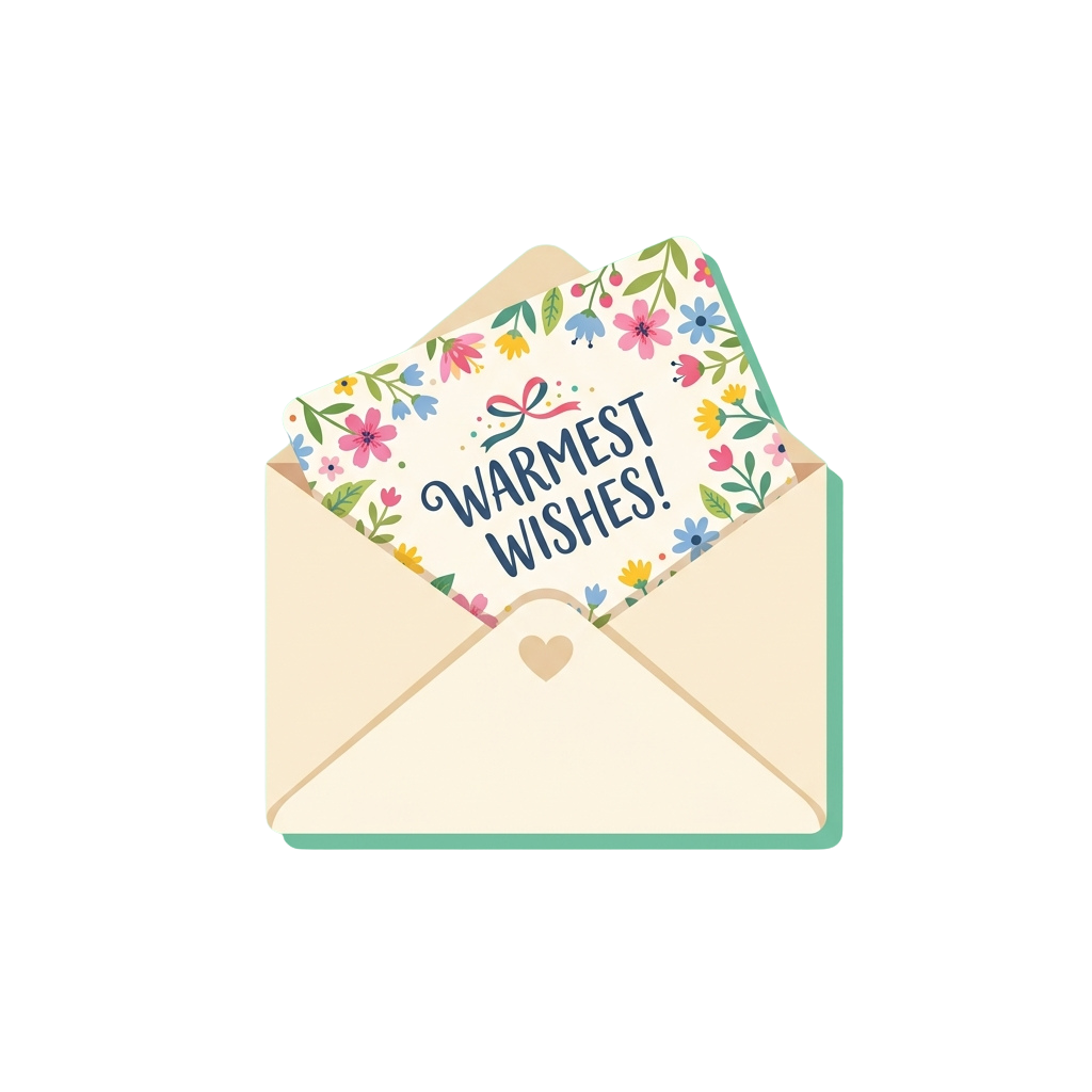 Illustrated envelope with floral pattern and warm wishes text