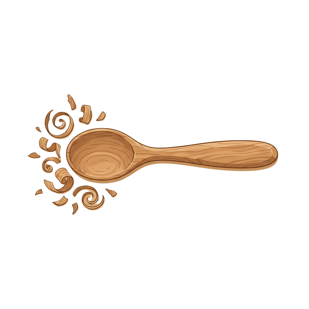 Illustration of a wooden spoon with coffee grounds forming artistic swirls around it