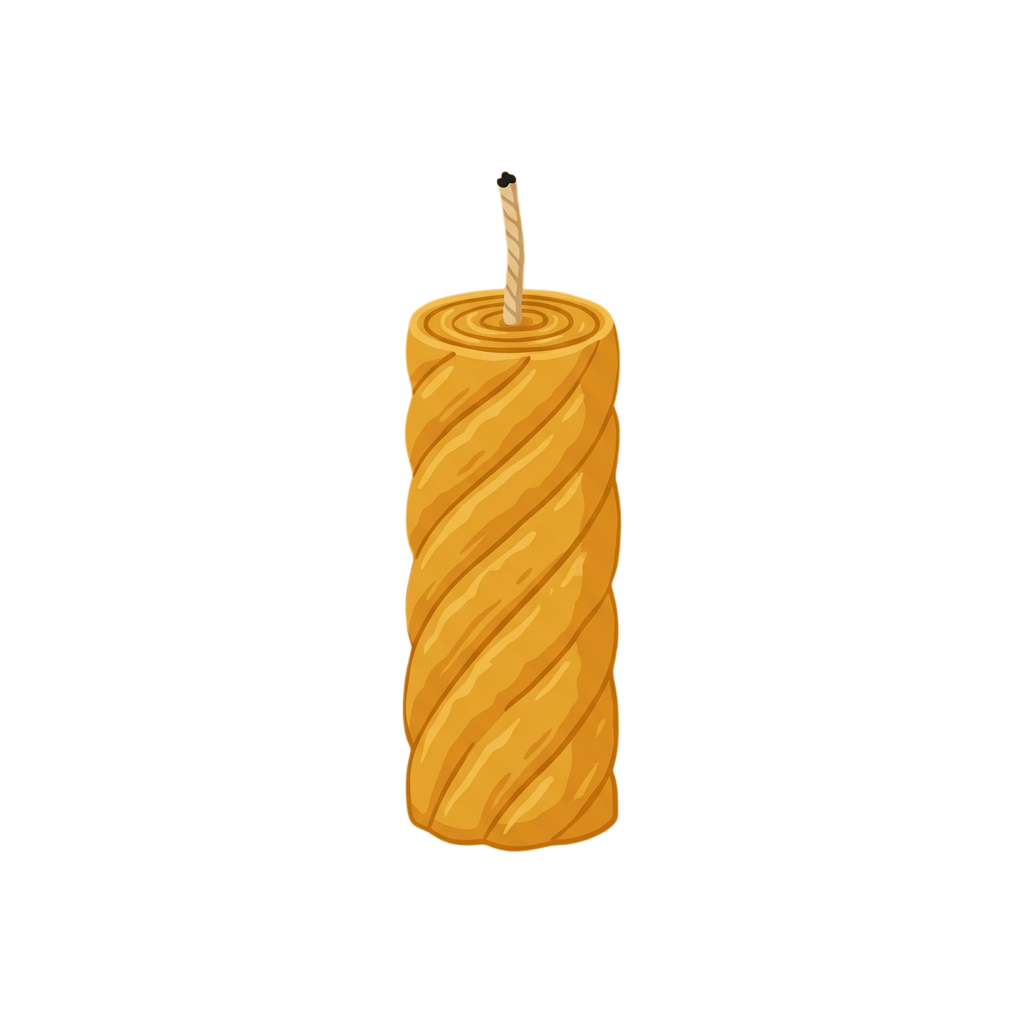 A single lit sparkler with a glowing wick and ridged body