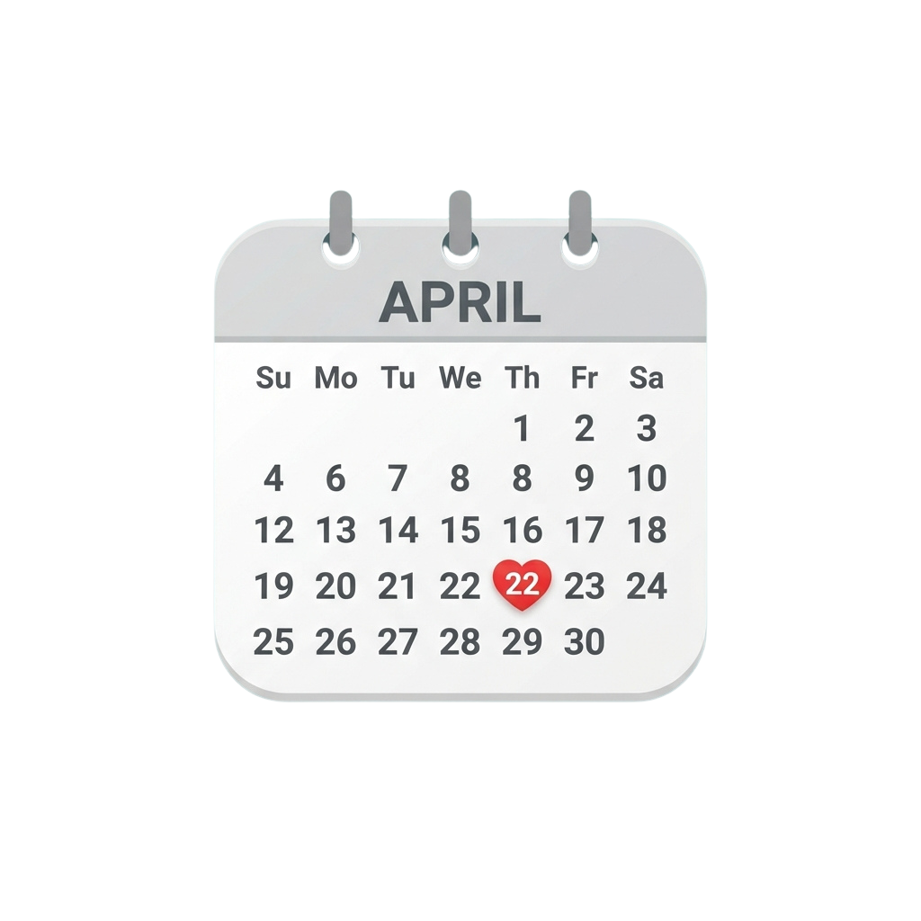 April calendar with a red heart icon on April 22nd