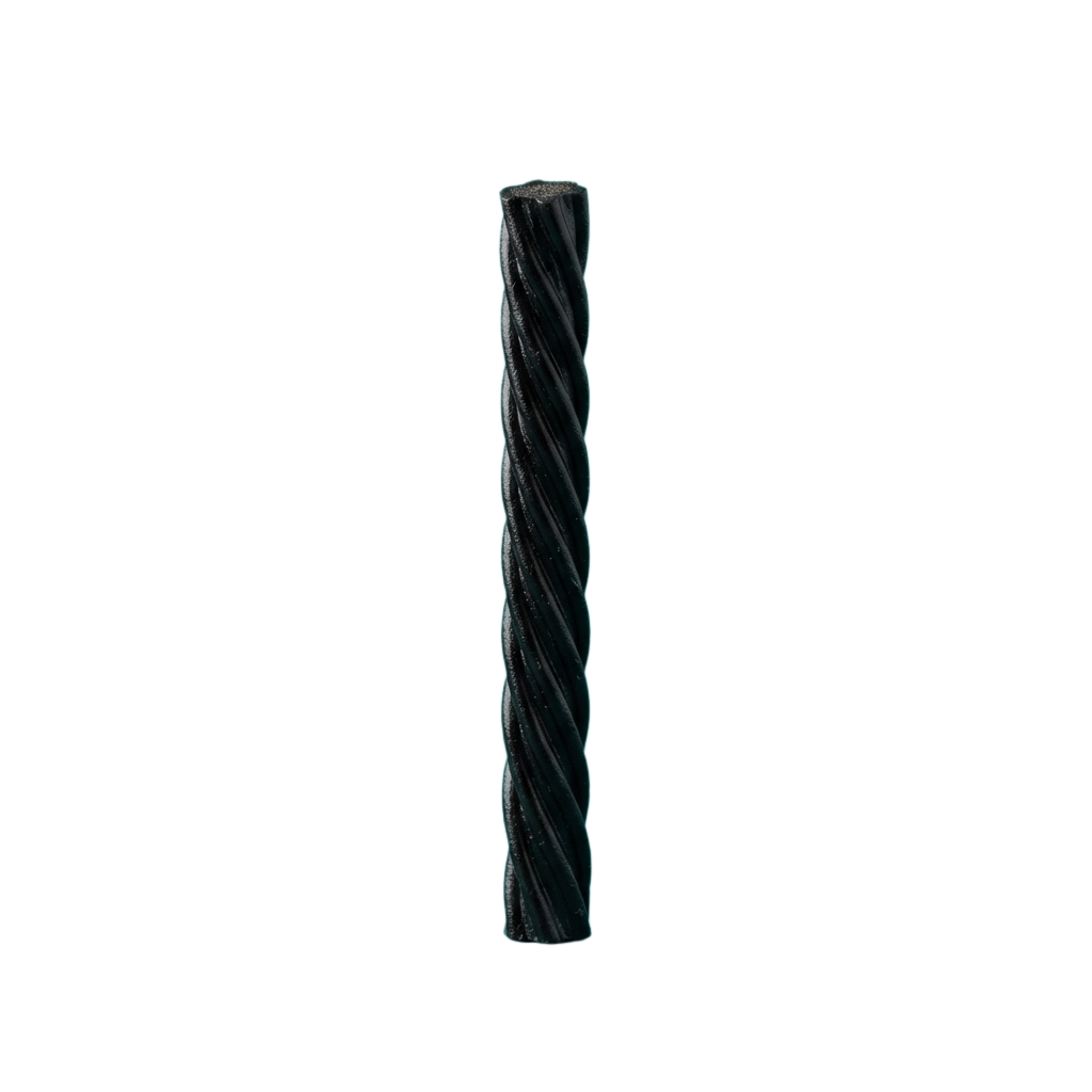 A tall, dark stone cylinder featuring intricate spiral carvings running vertically along its surface