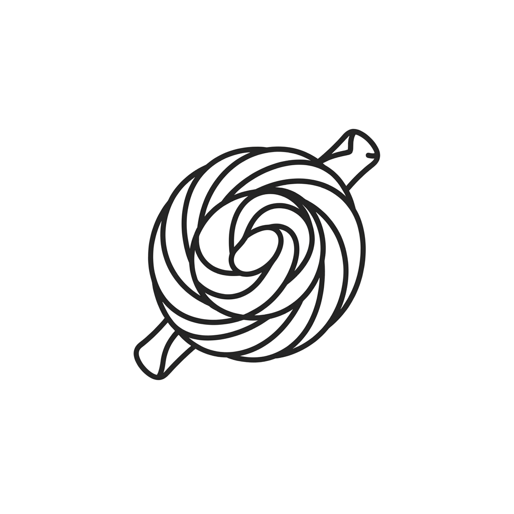 A white line drawing of a rope tied in a complex, decorative knot pattern against a black background