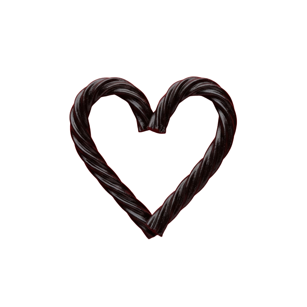 A heart shape made from twisted candy cane stripes on a dark background
