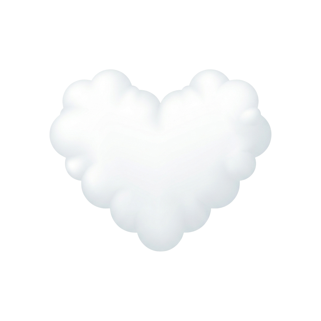 A soft, white cloud-shaped heart icon on a black background