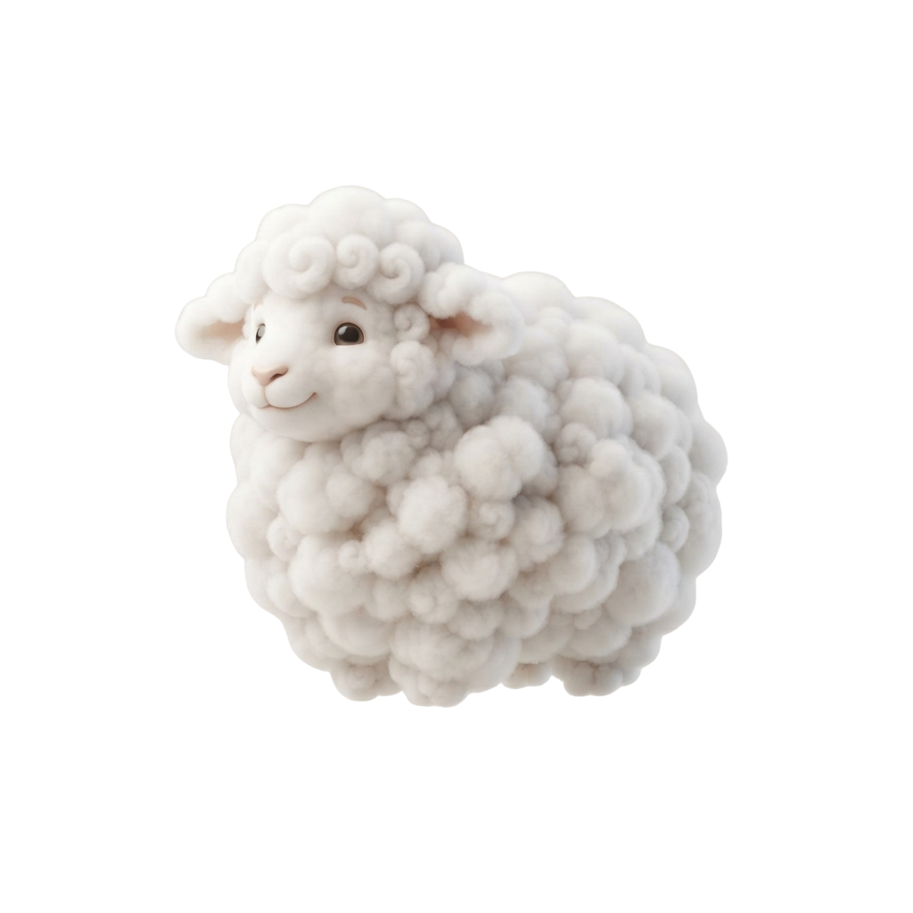 A soft white lamb toy with curly wool and a smiling face