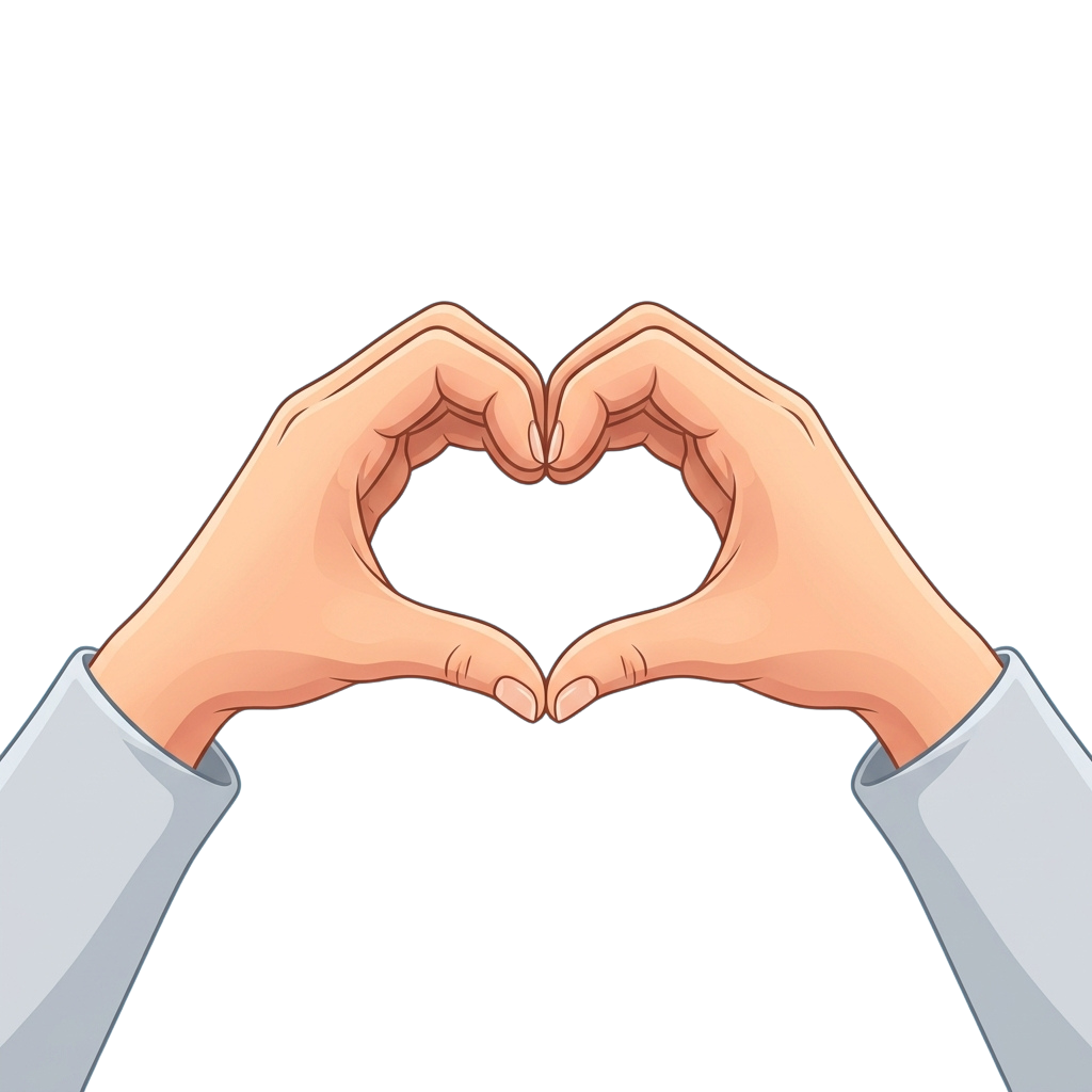 Two hands forming a heart shape with fingers against a black background