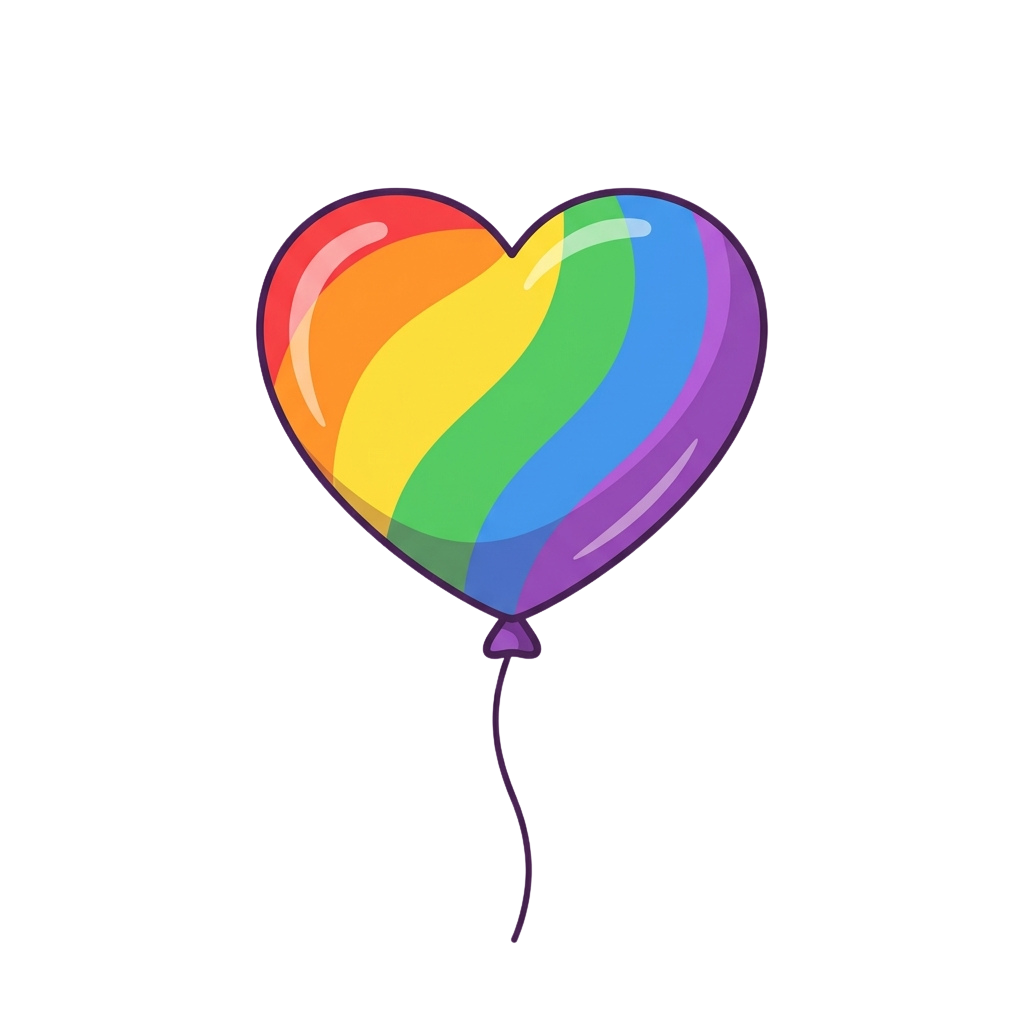 A heart-shaped balloon with rainbow colors floating against a black background