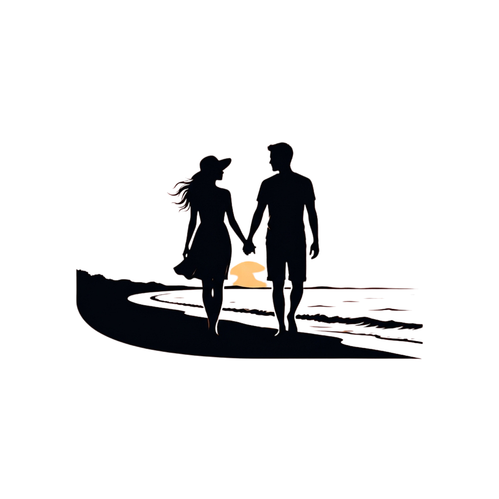 Two silhouettes sitting close together beside a small fire in the dark